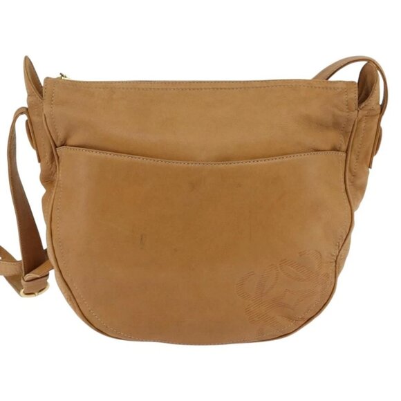 LOEWE Anagram Shoulder Bag Leather Brown Gold Auth - Picture 2 of 16